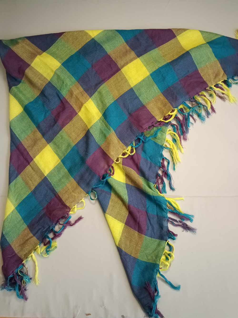 Multicolor Plaid Fringe Throw Scarf - Unbranded